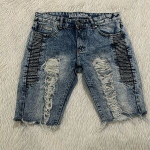 Trillnation blue denim distressed cut off shorts size 34